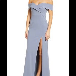 Lulus Song of Love Blue Grey Off-the-Shoulder Maxi Dress Size XS
